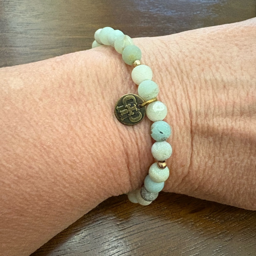 Pink Pinache Genuine Stone Stretch Bracelet With Logo Charm